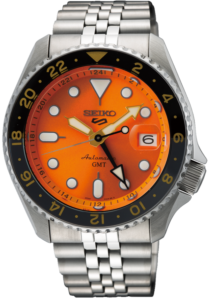 Seiko 5 Sports GMT Automatic Orange Dial Silver Steel Strap Watch For Men - SSK005K1 - Image 7
